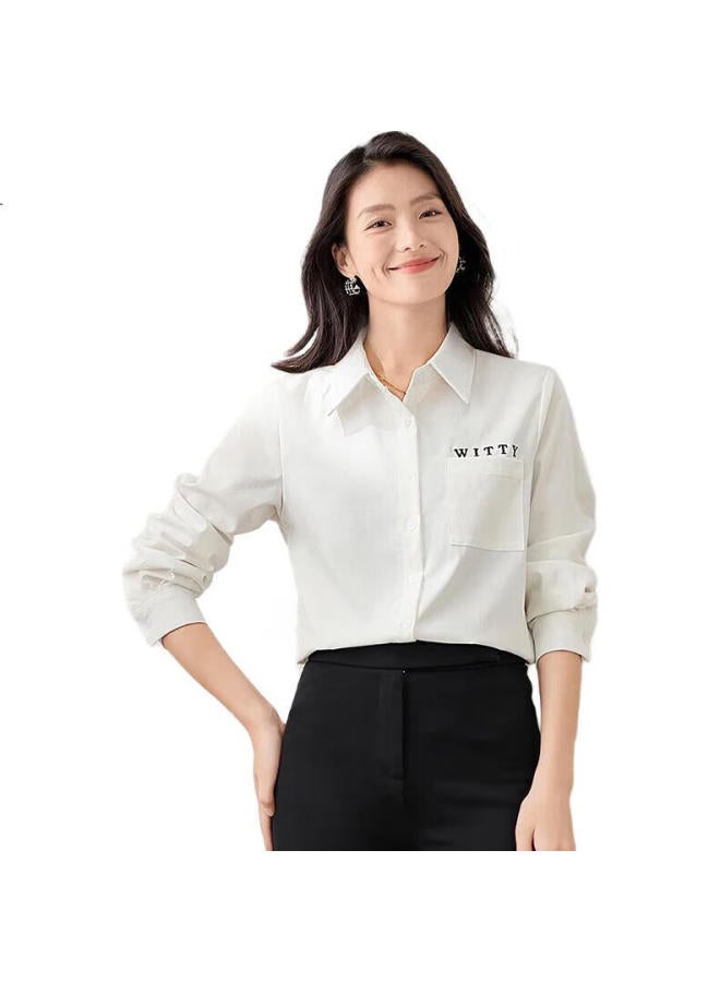 First Application Chushen Spring And Autumn Long Sleeve Shirt Women'S Student Solid Color Letter Turn-Down Collar Shirt All-Match Casual Commuting Top S143C2017 - Image 2