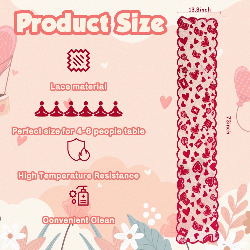OHOME Valentines Day Decorations - Red Lace Table Runner | Valentines Day Decor Party Supplies Favors - Galentines Day Decorations Holiday Heart Table Cloth Centerpiece for Wedding Home Kitchen - Image 2