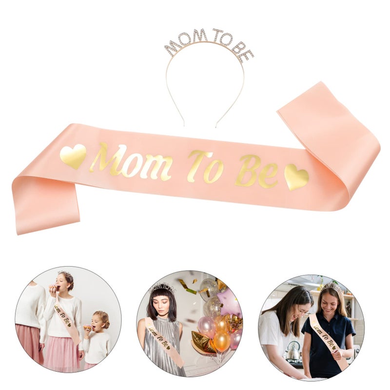 Maternity Photo Shoot Sash Headband Set Elegant Shower Props Gender Reveal Accessories - Image 5