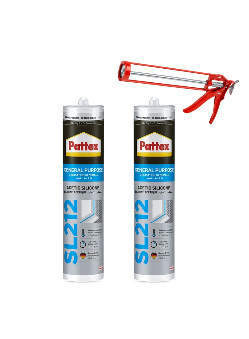 باتكس سيليكون أسيتيك متعدد الأغراض SL212، شفاف، مع مسدس سد - عبوة من قطعتين - Image 1