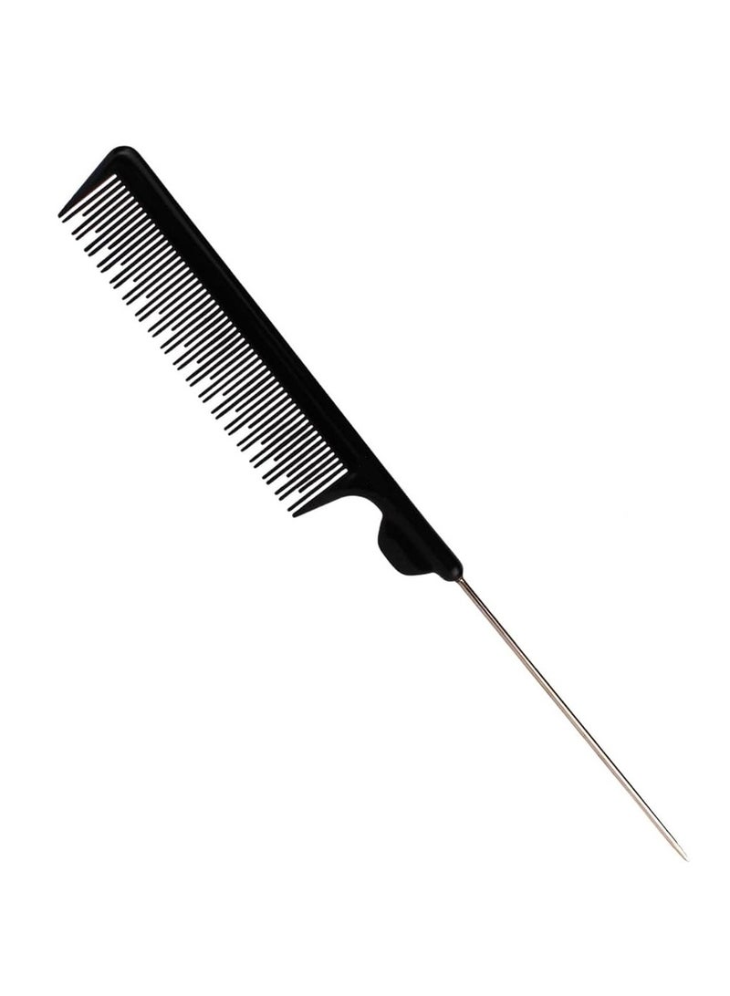 Fine Tooth Metal Pin Hairdressing Rat Tail Comb - Black - Image 1