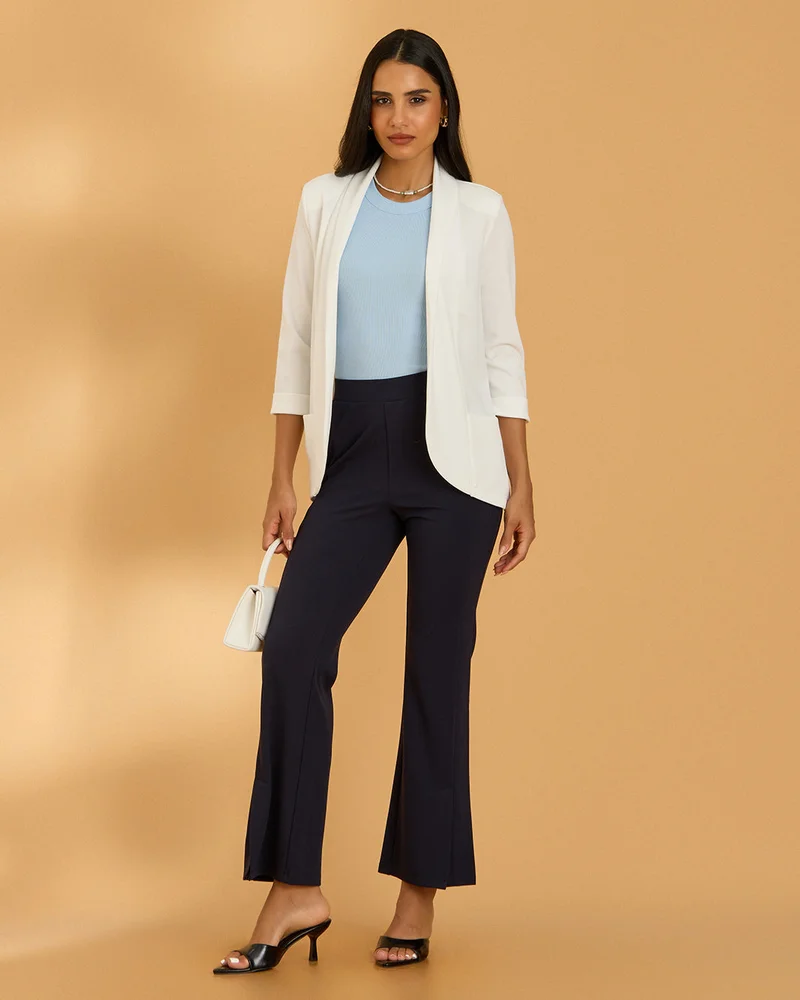Redtag Women Ivory Plain Knitted Blazer