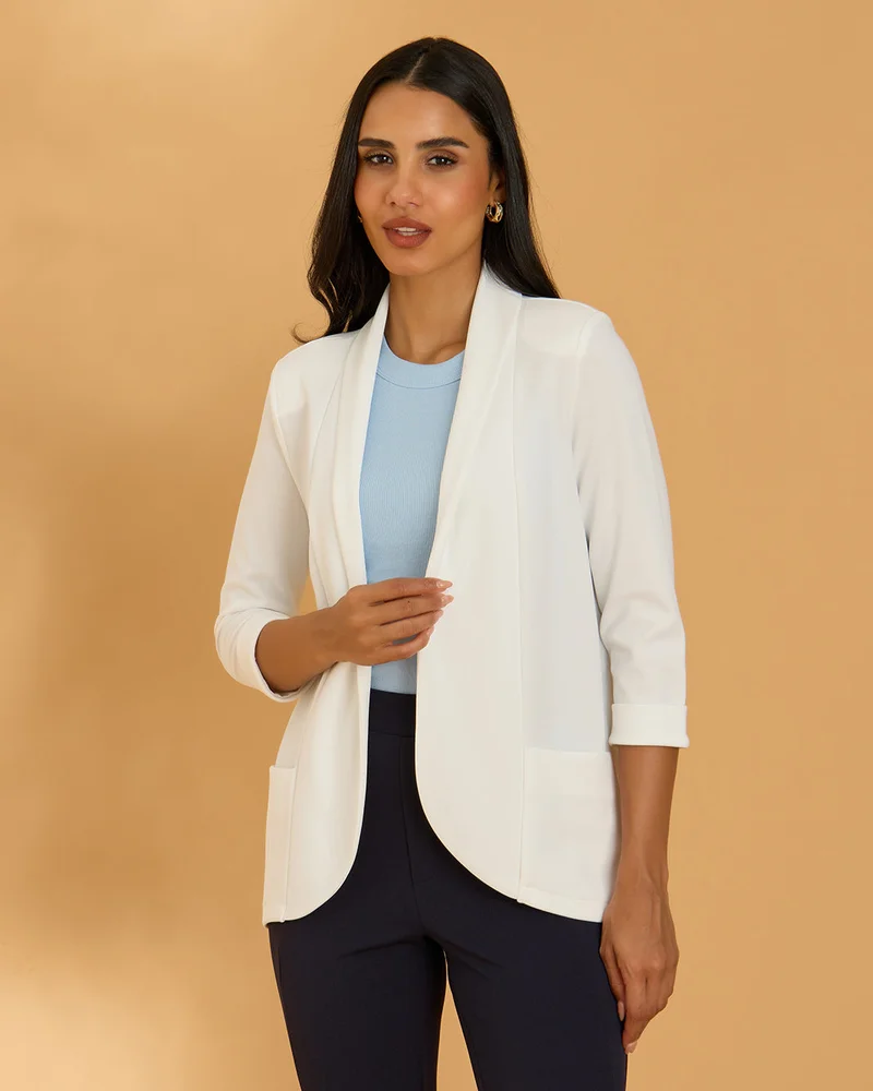 Redtag Women Ivory Plain Knitted Blazer
