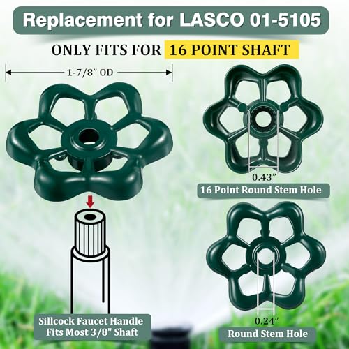 Dreyoo 2 Pack Outdoor Faucet Handles 16 Point Broach 043 Round Stem Hole Faucet Handle Compatible with LASCO 015105 Round Wheel Handle Fits Most 38 Shaft Sillcock Valve Stems Green - Image 3