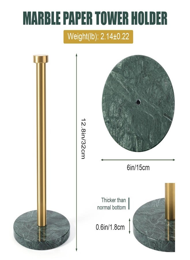 Koville Paper Towel Holder Countertop, Standing Paper Roll Holder with 6" Weighted Marble Base, Stone Paper Towel Holder with Gold Stainless Steel Rod for Kitchen Bathroom (Green) - Image 2