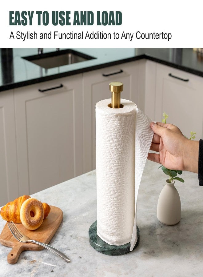 Koville Paper Towel Holder Countertop, Standing Paper Roll Holder with 6" Weighted Marble Base, Stone Paper Towel Holder with Gold Stainless Steel Rod for Kitchen Bathroom (Green) - Image 5