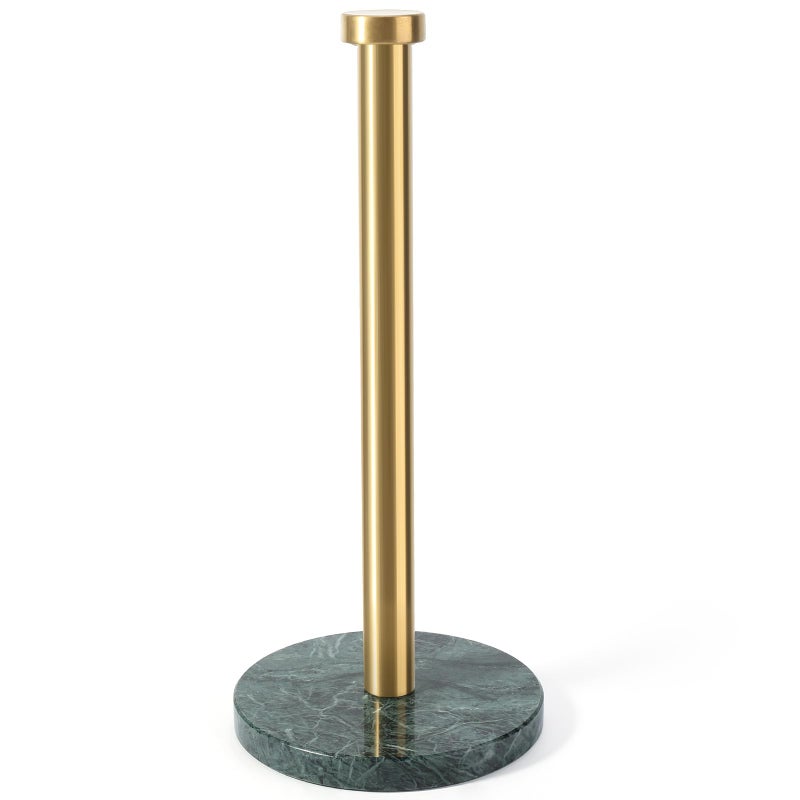 Koville Paper Towel Holder Countertop, Standing Paper Roll Holder with 6" Weighted Marble Base, Stone Paper Towel Holder with Gold Stainless Steel Rod for Kitchen Bathroom (Green) - Image 1