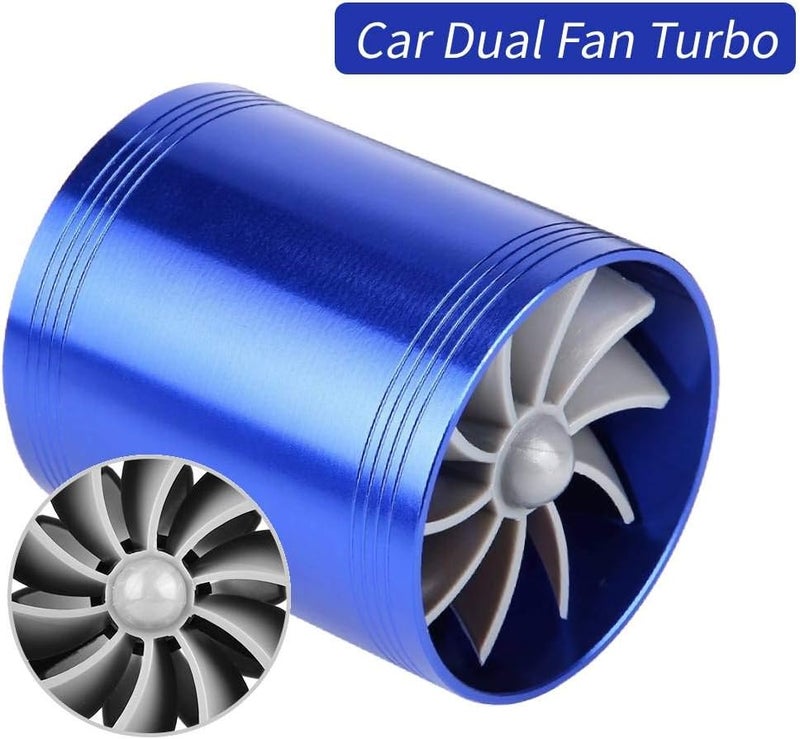 woobles Air Intake Turbo, Car Air Intake Turbonator Dual Fan Turbine Super Charger Gas Fuel Saver Turbo(Blue) Blue - Image 2