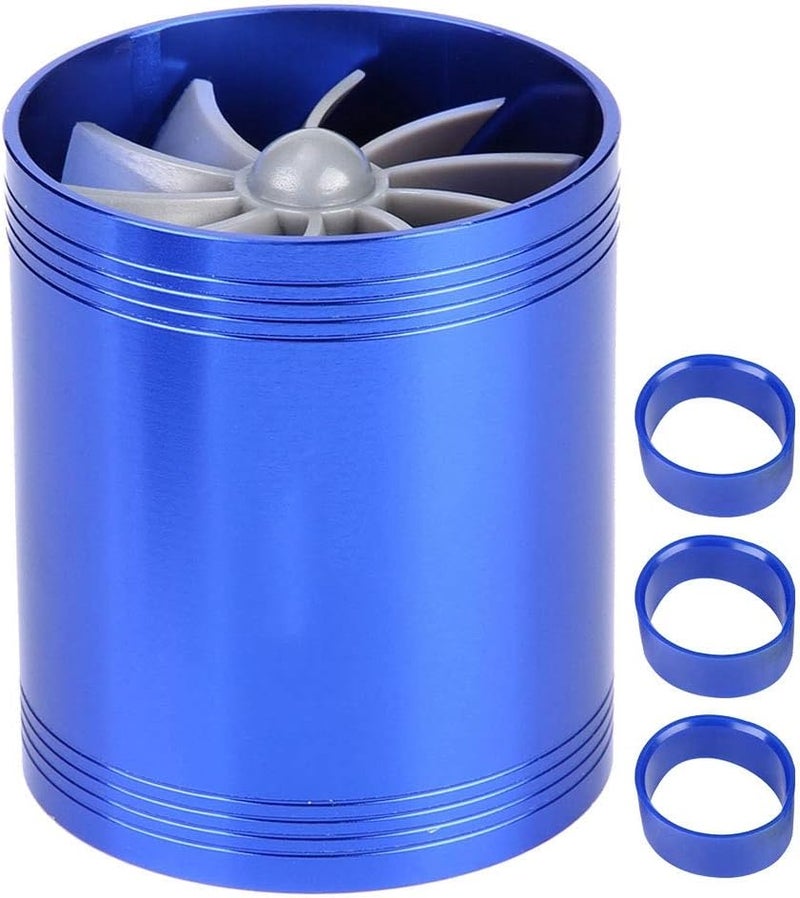 woobles Air Intake Turbo, Car Air Intake Turbonator Dual Fan Turbine Super Charger Gas Fuel Saver Turbo(Blue) Blue - Image 1