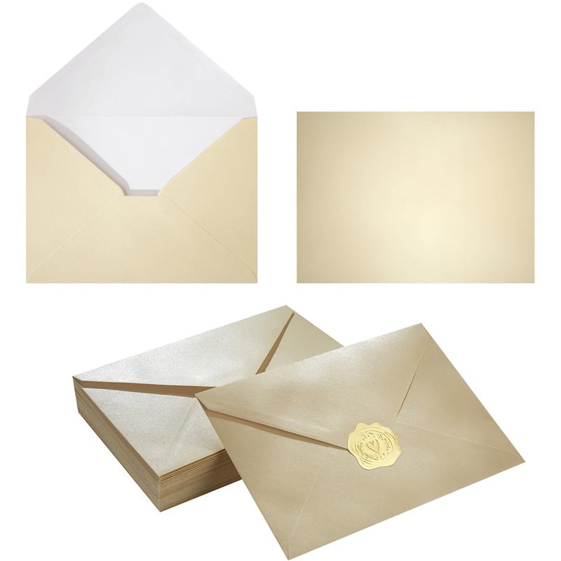 Homtable 50 Pieces Shiny Envelopes with Gold Stickers for Wedding Invitation Cards, Graduation, Baby Shower, Greeting Cards (Cream Color, A4, 4x6) - Image 1