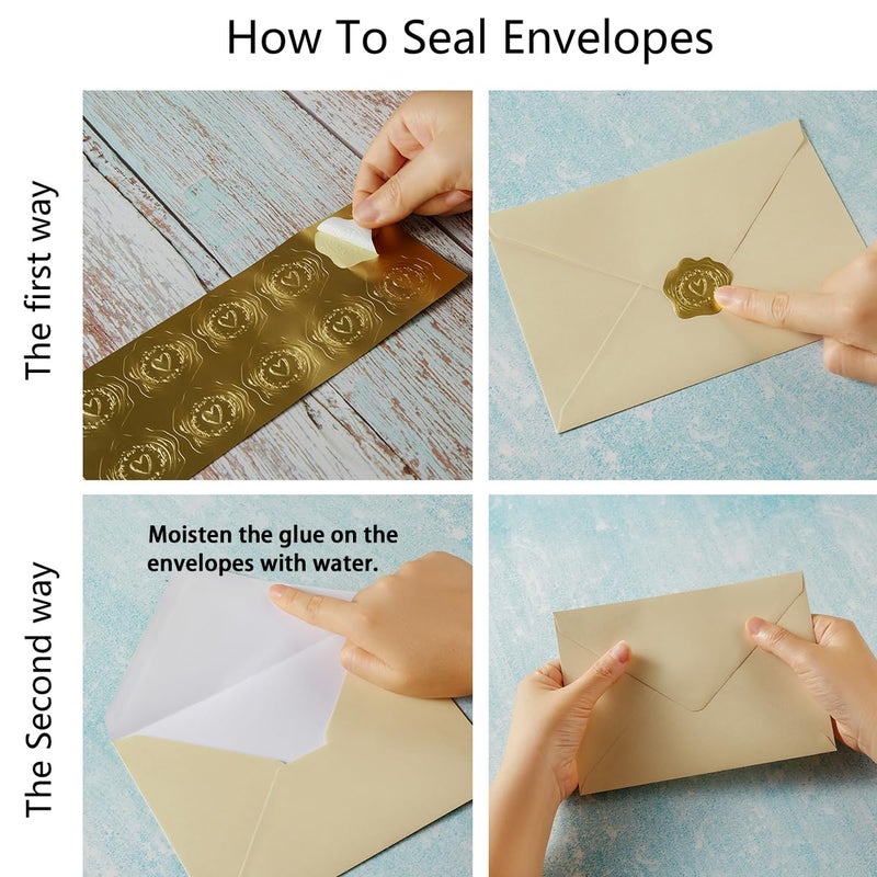 Homtable 50 Pieces Shiny Envelopes with Gold Stickers for Wedding Invitation Cards, Graduation, Baby Shower, Greeting Cards (Cream Color, A4, 4x6) - Image 3