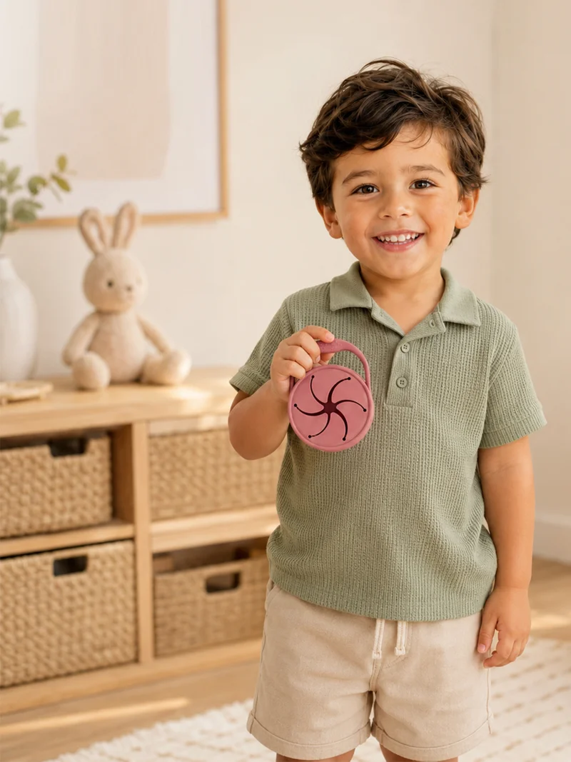 Babies Basic Babies Basic Collapsable Silicone Snack Cup/Box for Kids, Dusty Pink