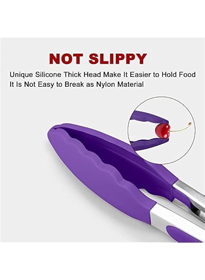 Set of 2 Kitchen Tongs 9-Inch & 12-Inch, Premium Stainless Steel BPA Free Silicone Non-Stick Grilling Barbeque Cooking Locking Food Tongs, Purple - Image 2