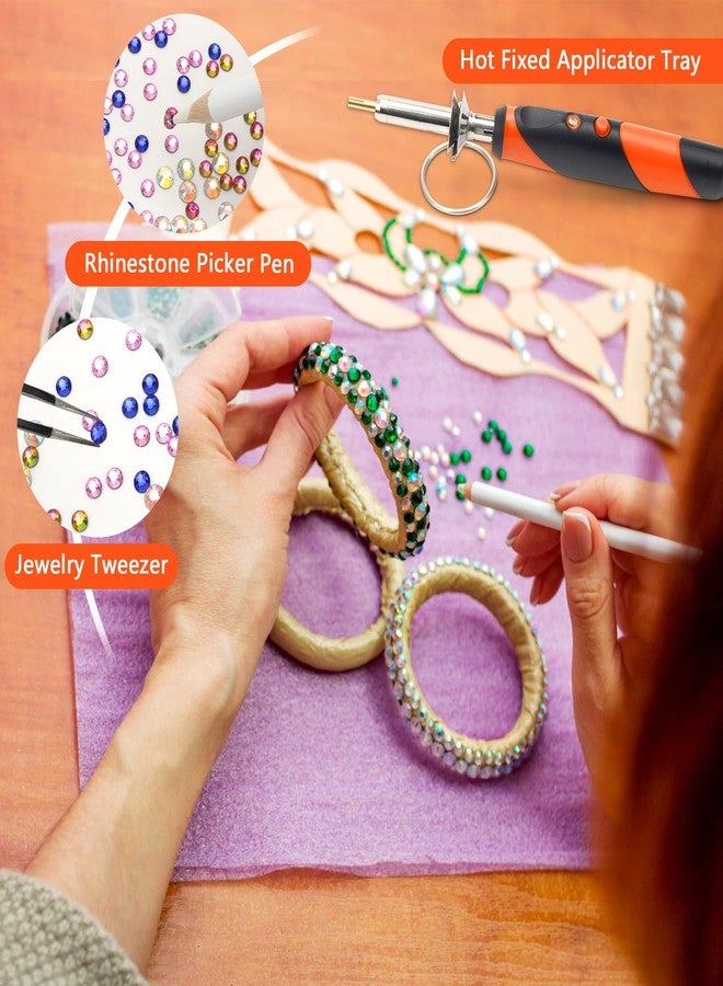 Catcan Hotfix Rhinestone Applicator Tool, Bedazzler Kit with Rhinestones for Clothing, Hotfix Rhinestones Kit with 2 Boxes AB Crystal Rhinestones, 7 Tips, Tweezers, Jewel Picker, Trays, DIY for Crafts - Image 3