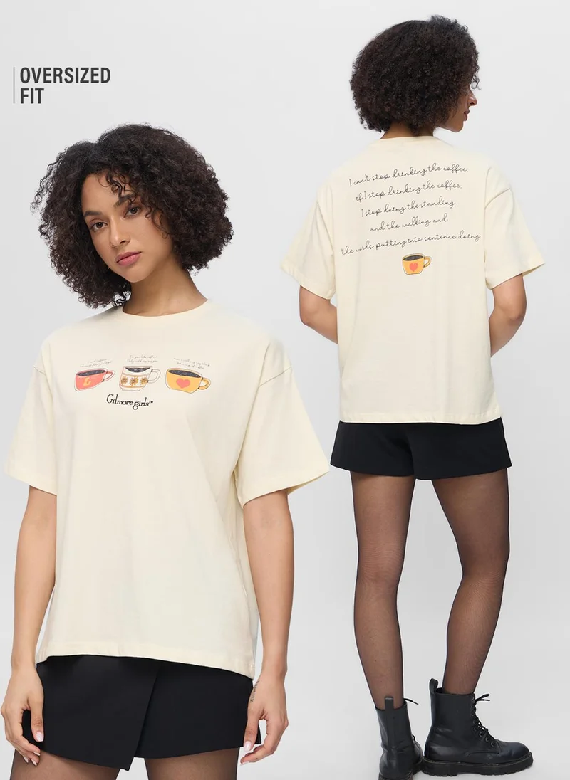 ذا سوليد ستور The Souled Store Women Gilmore Girls White Graphic Oversized T-Shirts