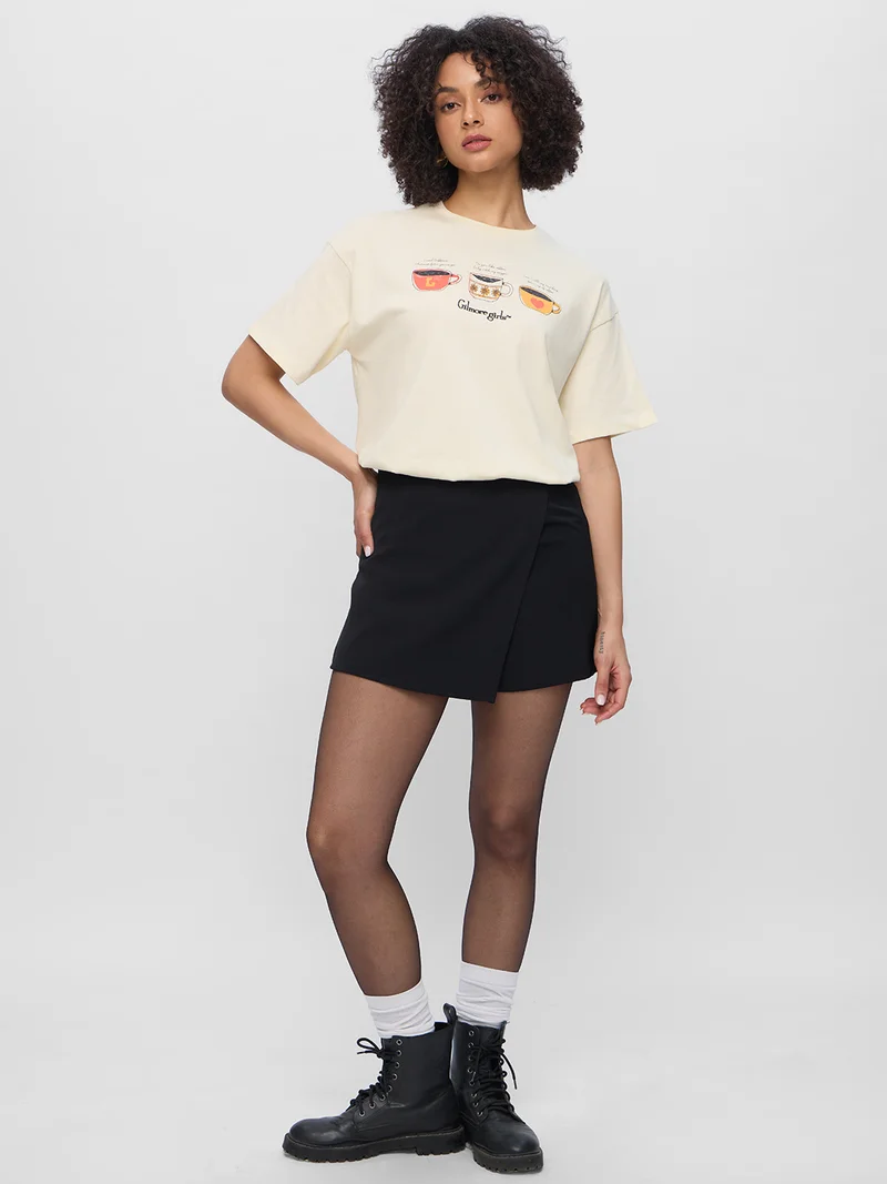 ذا سوليد ستور The Souled Store Women Gilmore Girls Cream Graphic Printed Oversized T-Shirts