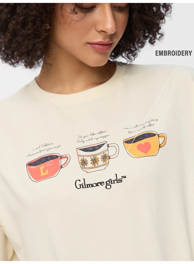 The Souled Store  The Souled Store Women Gilmore Girls Cream Graphic Printed Oversized T-Shirts for Women | Best Price UAE