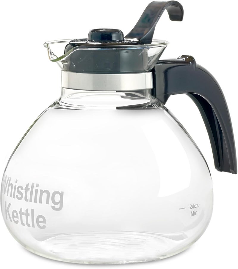 CAFÉ BREW COLLECTION Borosilicate Glass Stove Top Whistling Tea Kettle - 12 Cup/48oz Capacity - BPA-Free - Image 1