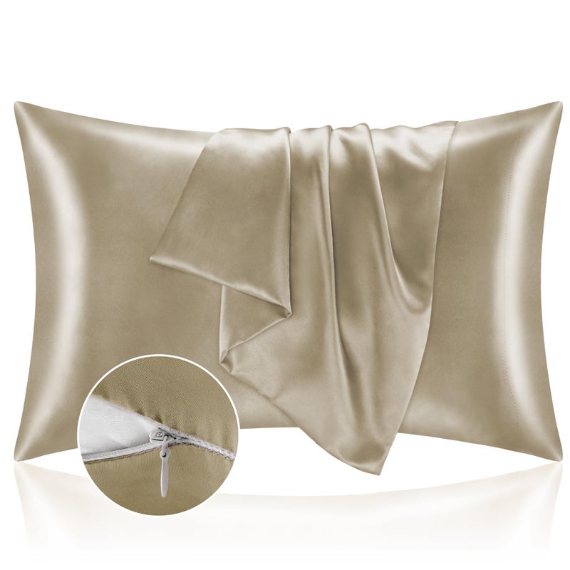 بيديليت وسادة ساتين بيدليت مع حالات وسادة سحاب بحجم كينج مجموعة من 2 ناعمة وتبريد شبيهة بحالات وسادة الحرير هدية للنساء الرجال (20x40 بوصة) - Image 1