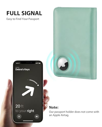 Stouchi AirTag Passport Holder, Cute Passport Holder with Airtag Slot, RFID Passport Wallet Cover for Women, Family Leather Passport Protector Case, Anti-Lost Travel Essentials, Sky Blue - Image 3