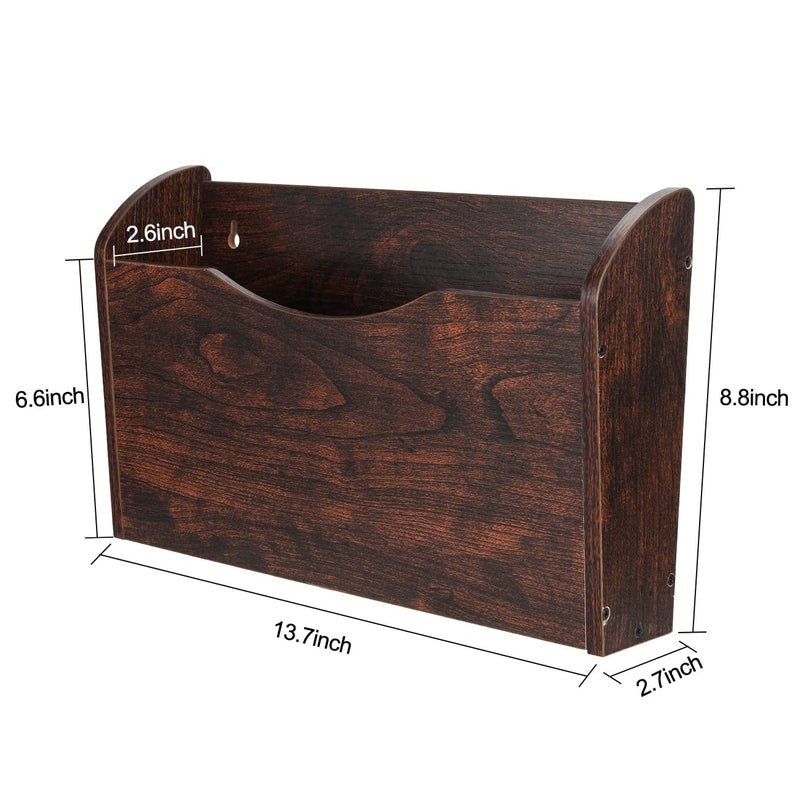 PAG Wall File Holder Wall Mounted Wood Hanging File Organizer for Office, 2 Pockets, Brown - Image 3