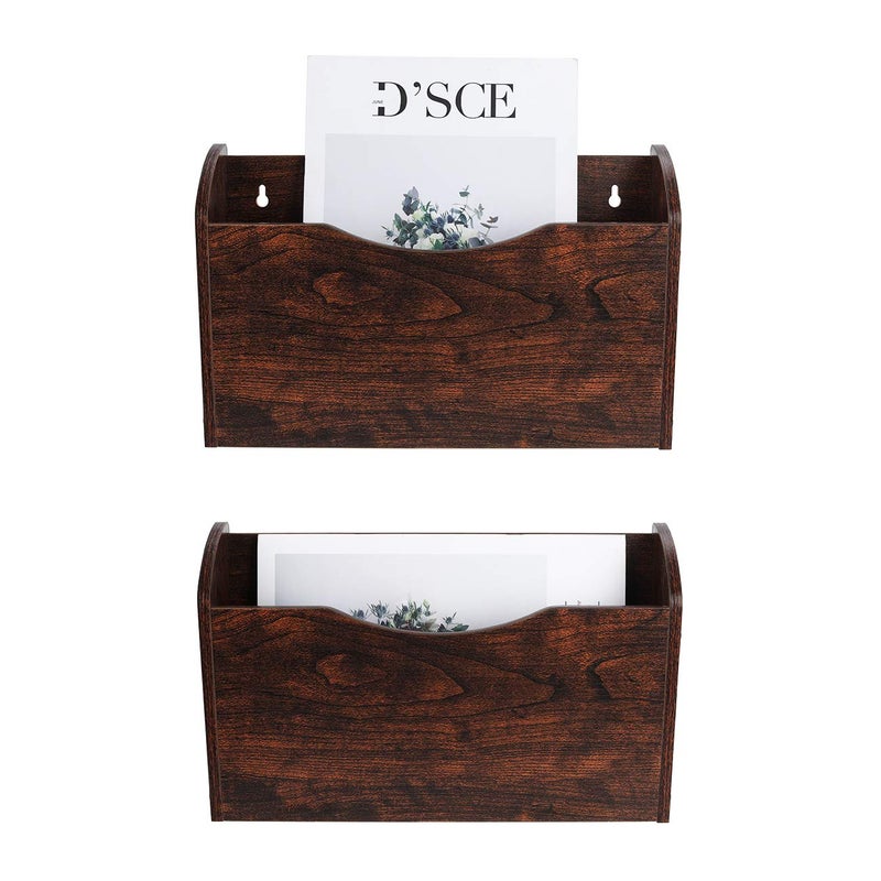 PAG Wall File Holder Wall Mounted Wood Hanging File Organizer for Office, 2 Pockets, Brown - Image 1