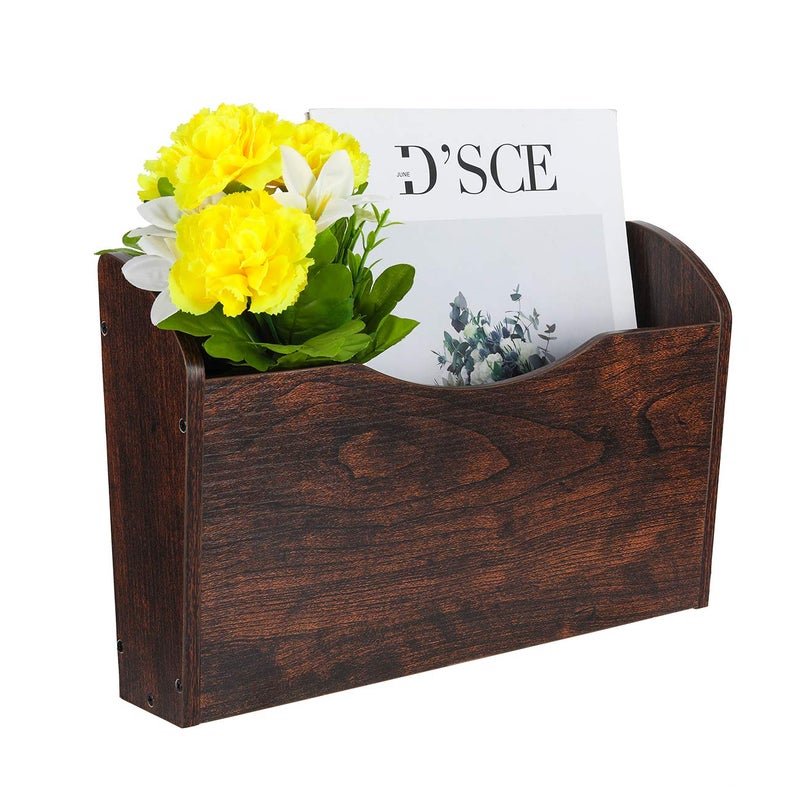 PAG Wall File Holder Wall Mounted Wood Hanging File Organizer for Office, 2 Pockets, Brown - Image 2