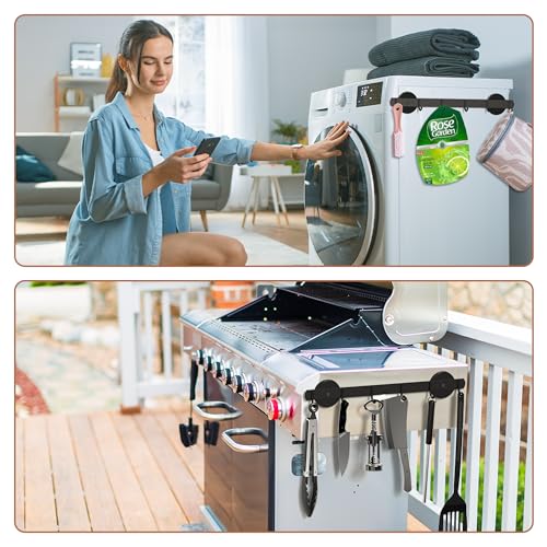Laowu Magnetic Utensil Holder For Fridge, Heavy Duty Magnetic Coat Rack For Metal Door, Magnetic BBQ Tool Rack, Strong Magnet Bar With 6 Hooks Storage Hanger Hanging Kitchen Utensil, Coat, Towel, Grill Tool - Image 5