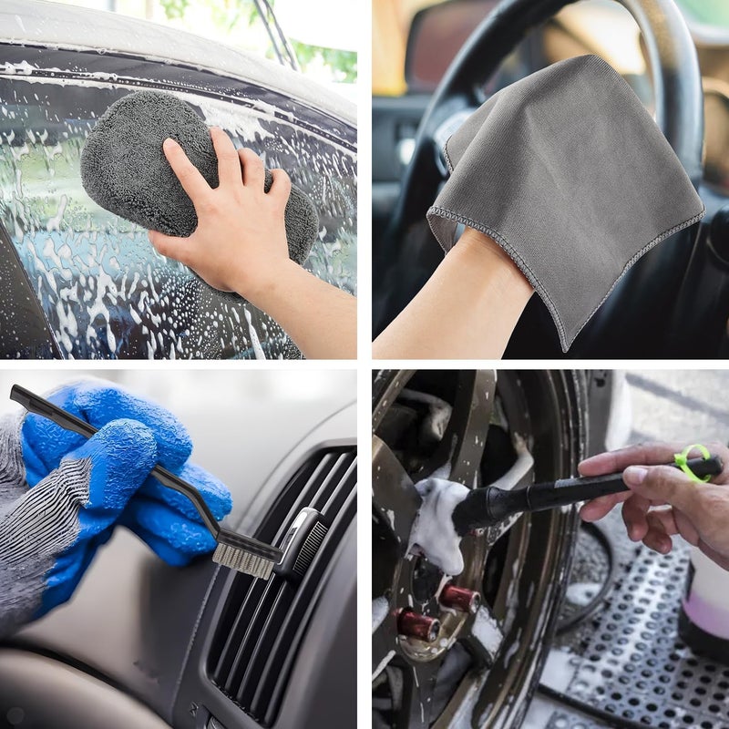 GES 12-Piece Premium Car Cleaning Kit with Microfiber Mitt, Towel, and Brushes - Image 5