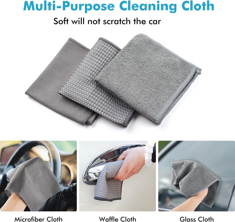 GES 12-Piece Premium Car Cleaning Kit with Microfiber Mitt, Towel, and Brushes - Image 4