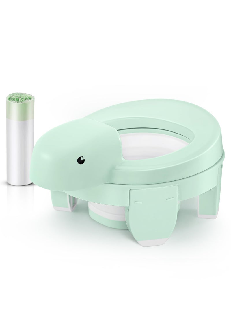 Excefore 4 in 1 Potty Training Toilet for Kids, Portable Baby Toilet, Potty Training Toilet Seat with Lid and  Splash Guard, Including 20 Pcs Storage Bag, for Home, Travel (Green) - Image 1