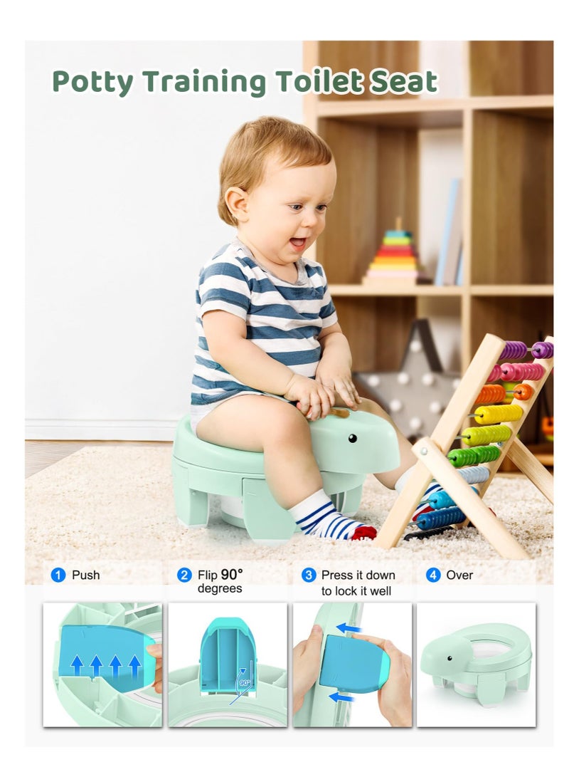 Excefore 4 in 1 Potty Training Toilet for Kids, Portable Baby Toilet, Potty Training Toilet Seat with Lid and  Splash Guard, Including 20 Pcs Storage Bag, for Home, Travel (Green) - Image 2