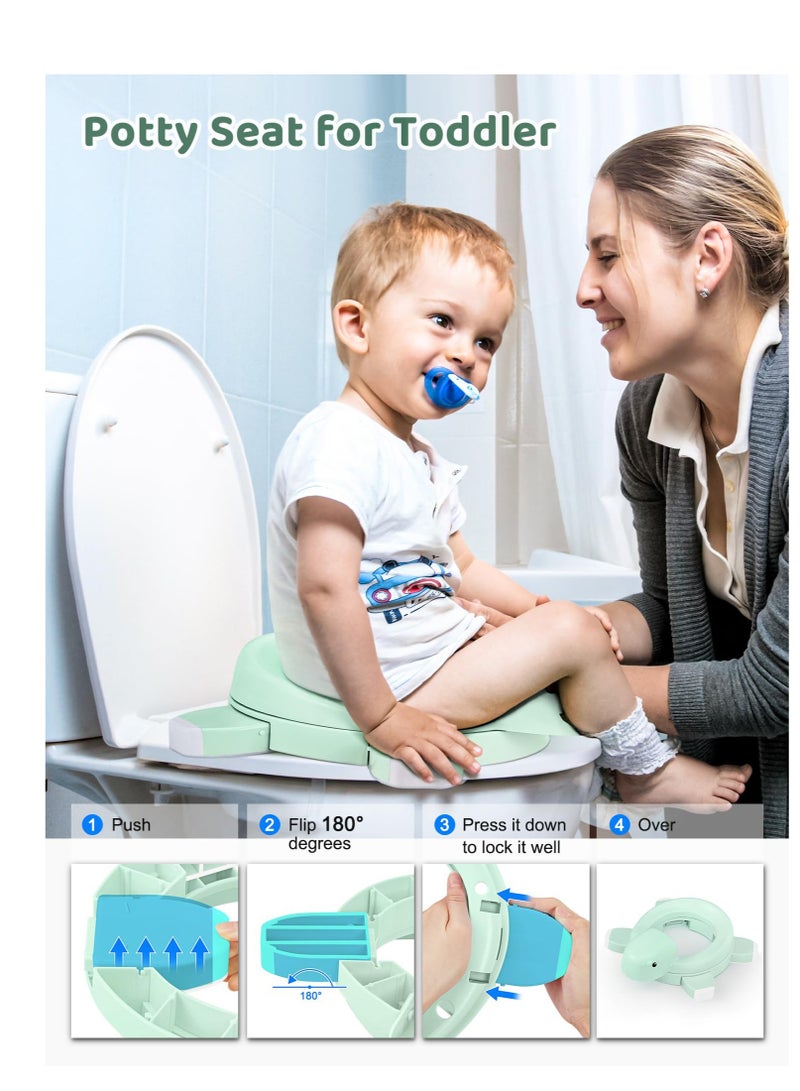 Excefore 4 in 1 Potty Training Toilet for Kids, Portable Baby Toilet, Potty Training Toilet Seat with Lid and  Splash Guard, Including 20 Pcs Storage Bag, for Home, Travel (Green) - Image 3