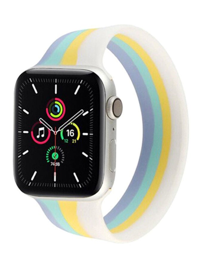 نيبمينينت سوار بديل سولو لووب مصنوع من السيليكون لساعة أبل قياس 42/44/45 مم أزرق/أبيض/أصفر - Image 1