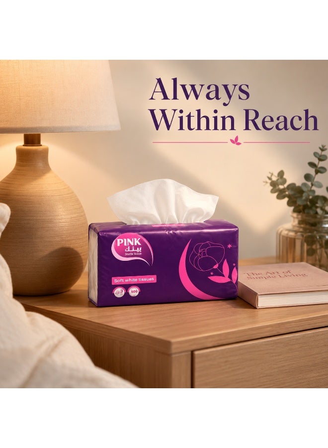 PINK Facial Tissues – 500 Sheets - 6 Pack - Image 3