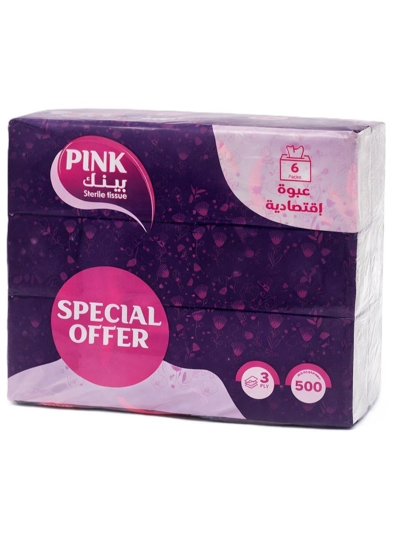 PINK Facial Tissues – 500 Sheets - 6 Pack - Image 1