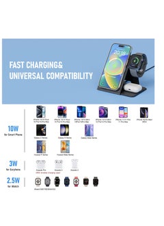 Mezone 3 in 1 Wireless Charging Station, 15W Fast Charging Foldable Wireless Charger Stand, Compatible with Apple iPhone 15 14 13 12 11 X Pro Max, Galaxy S, iWatch 9/8/7/6/5/4/3/2/SE, AirPods, Black  - Image 5