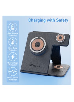 Mezone 3 in 1 Wireless Charging Station, 15W Fast Charging Foldable Wireless Charger Stand, Compatible with Apple iPhone 15 14 13 12 11 X Pro Max, Galaxy S, iWatch 9/8/7/6/5/4/3/2/SE, AirPods, Black  - Image 2