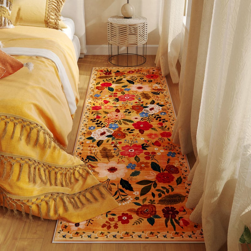 Rugcomf Rugcomf Runner Rug for Fall Kitchen Runner Rug Non Slip 2'x 6' Washable Runner Rugs with Rubber Backing Soft Floral Carpet Runner for Hallways  Kitchen  Laundry  Bedroom  Bathroom(Yellow)  - Image 5