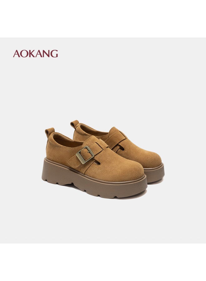 Aokang Autumn Birkenstyle Trendy Full-coverage Thick Sole Height Increasing Slip-on Soft Casual Shoes Coffee Color Size 39 - Image 4