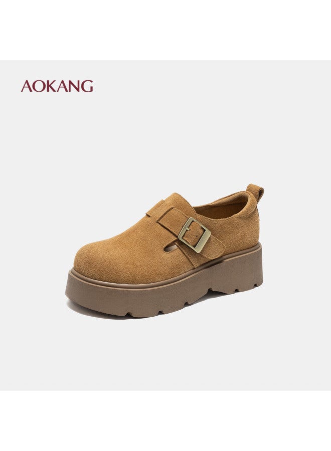Aokang Autumn Birkenstyle Trendy Full-coverage Thick Sole Height Increasing Slip-on Soft Casual Shoes Coffee Color Size 39 - Image 5