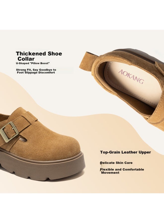 Aokang Autumn Birkenstyle Trendy Full-coverage Thick Sole Height Increasing Slip-on Soft Casual Shoes Coffee Color Size 39 - Image 3