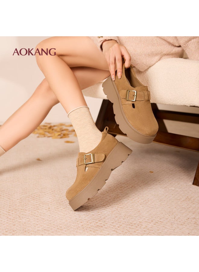 Aokang Autumn Birkenstyle Trendy Full-coverage Thick Sole Height Increasing Slip-on Soft Casual Shoes Coffee Color Size 39 - Image 1