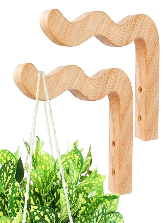 FGSAEOR DSJIFGEW Plant Hangers Outdoor, Hanging Plant Hooks for Indoors, Wave-Shaped Wooden Hanging Baskets for Wall Plant Hooks Heavy Duty for Flower Pots Wind Chimes and Bird Feeders (2-Pack, 6.8-Inch) - Image 1