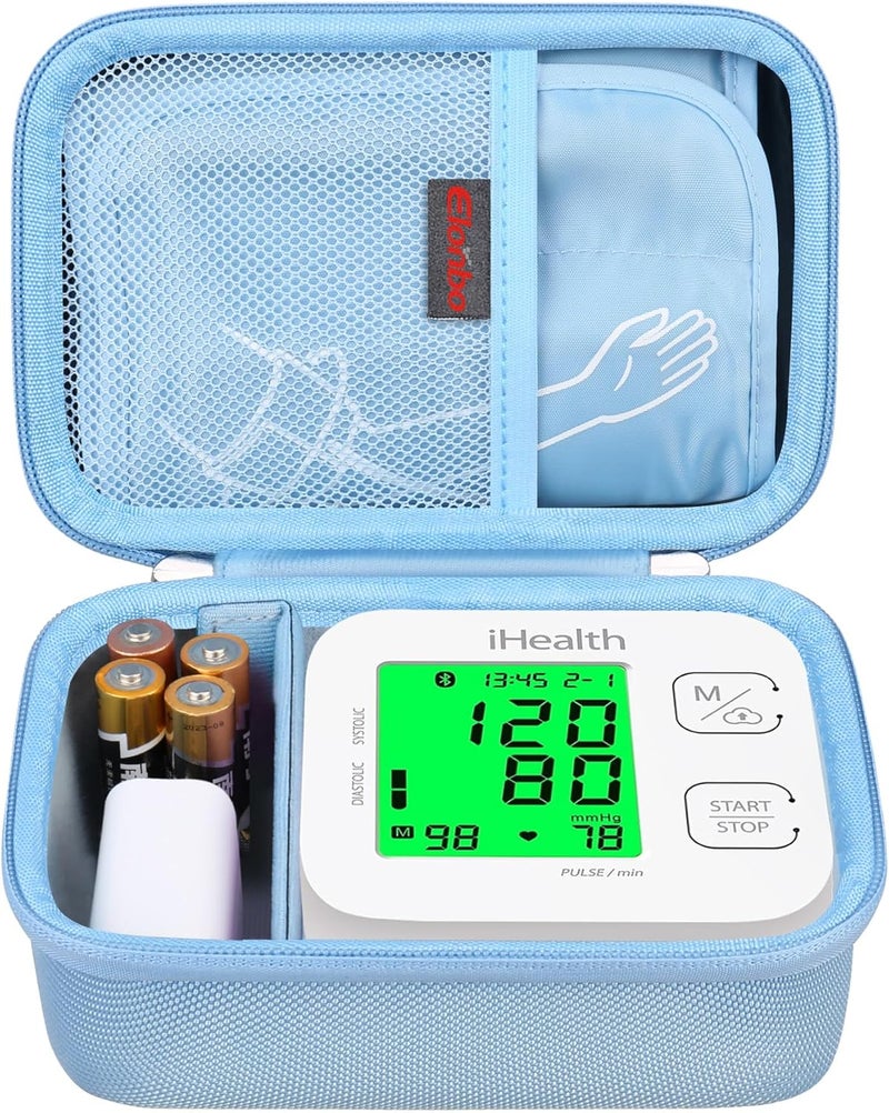 Elonbo Carrying Case for iHealth Track Smart Upper Arm Blood Pressure Monitor Wireless Bluetooth Blood Pressure Monitor Travel Protective Bag Storage Holder Mesh Pocket fits Range Cuff Blue - Image 1