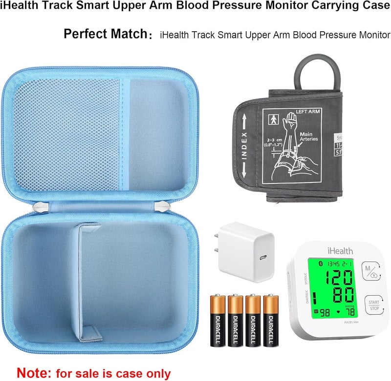 Elonbo Carrying Case for iHealth Track Smart Upper Arm Blood Pressure Monitor Wireless Bluetooth Blood Pressure Monitor Travel Protective Bag Storage Holder Mesh Pocket fits Range Cuff Blue - Image 2