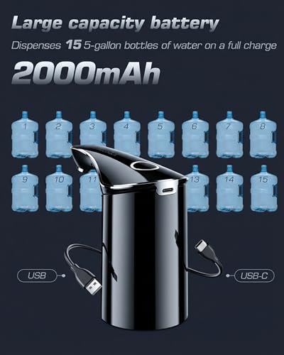 Redsack Rechargeable Water Dispenser Pump for 5 Gallon Bottle, Electric USB-C Large Flow Water Jug Dispenser, Portable Automatic Submersible Bottle Pump Silent Operation for Camping Home (Black) - Image 4