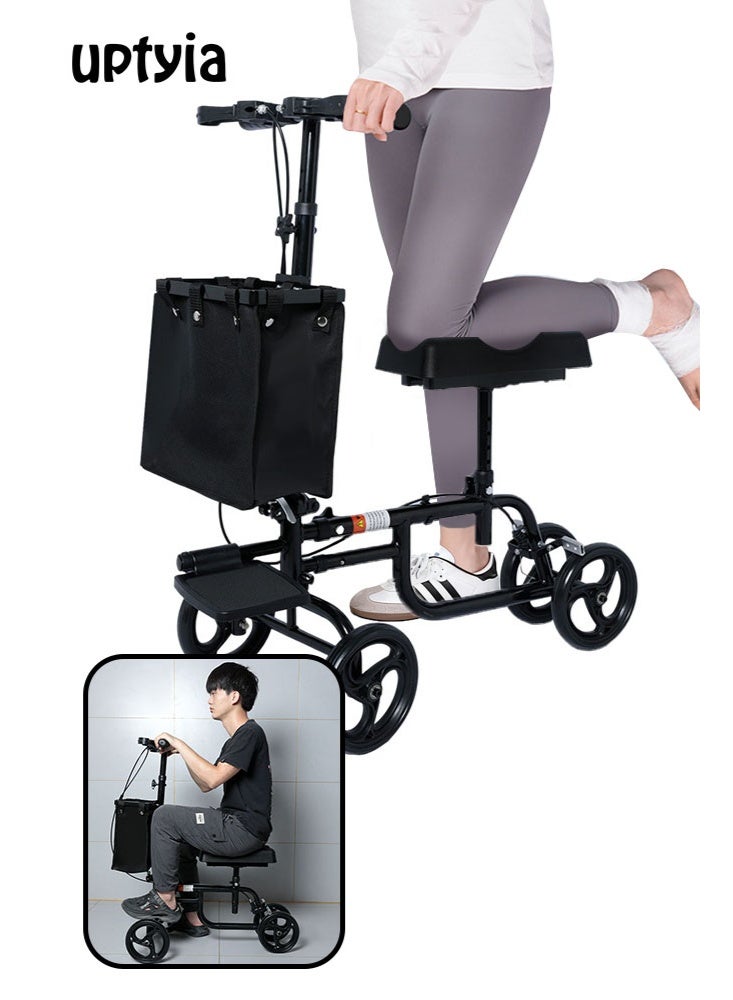 أوبتيا سكوتر اقتصادي للركبة، مشاية للركبة قابلة للتوجيه لإصابات القدم، بديل مدمج للعكاز مع نظام فرامل مزدوج (أسود) - Image 1