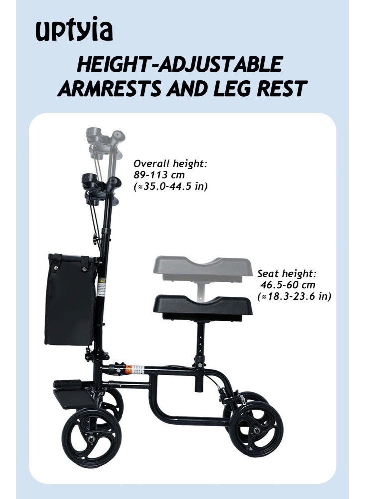 أوبتيا سكوتر اقتصادي للركبة، مشاية للركبة قابلة للتوجيه لإصابات القدم، بديل مدمج للعكاز مع نظام فرامل مزدوج (أسود) - Image 4