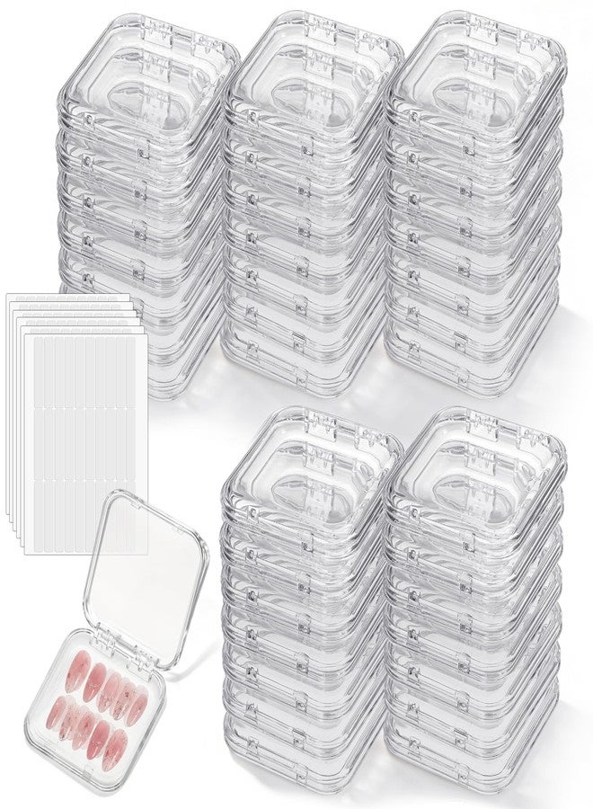 SHENLIU 50 Sets Press On Nail Storage Box, Clear Artificial Nail Display Case Acrylic Nail Boxes Press On Nail Packaging Box with Adhesive Double Sided Tape Nail Boxes for Nail Salon - Image 1